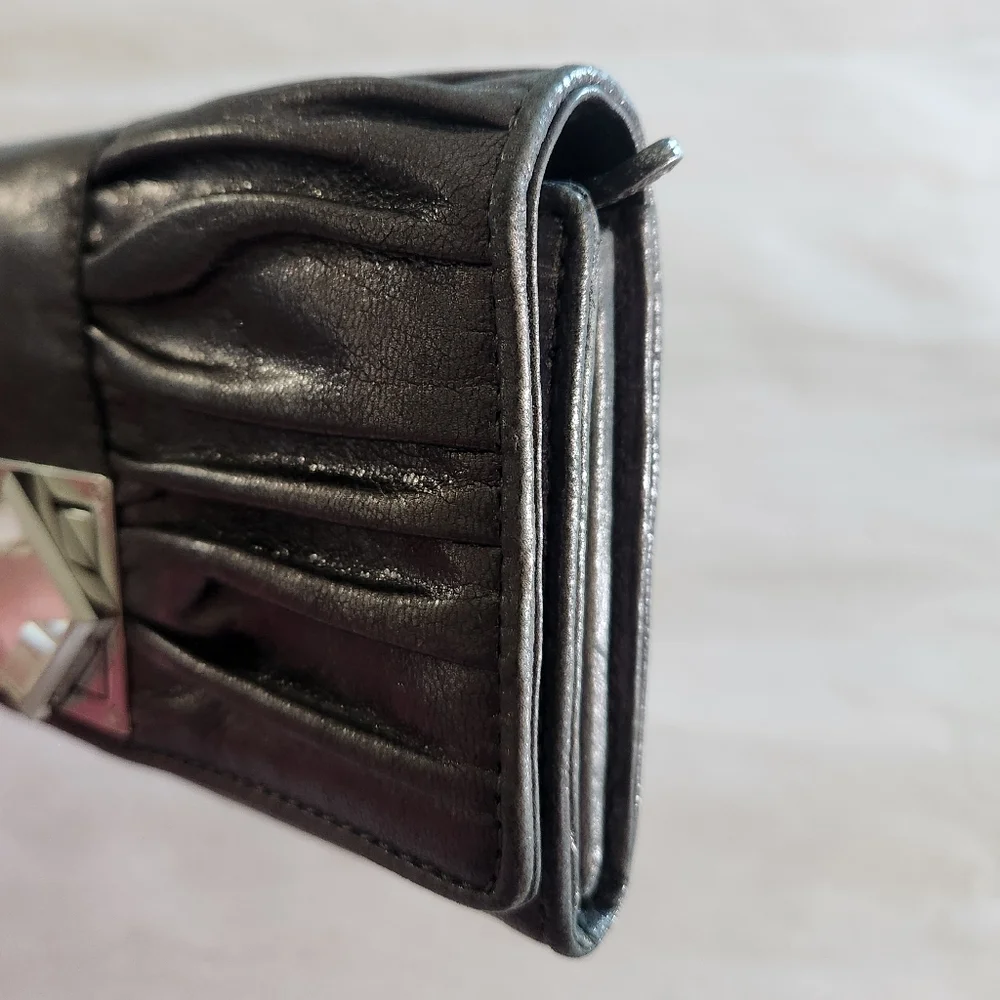 Michael Kors Metallic Ruched Leather Clutch Wallet w/ Jewel Clasp